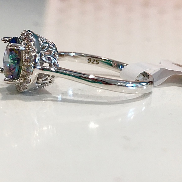 925 S Silver Rainbow and White Topaz Ring sz 9 - Picture 11 of 15
